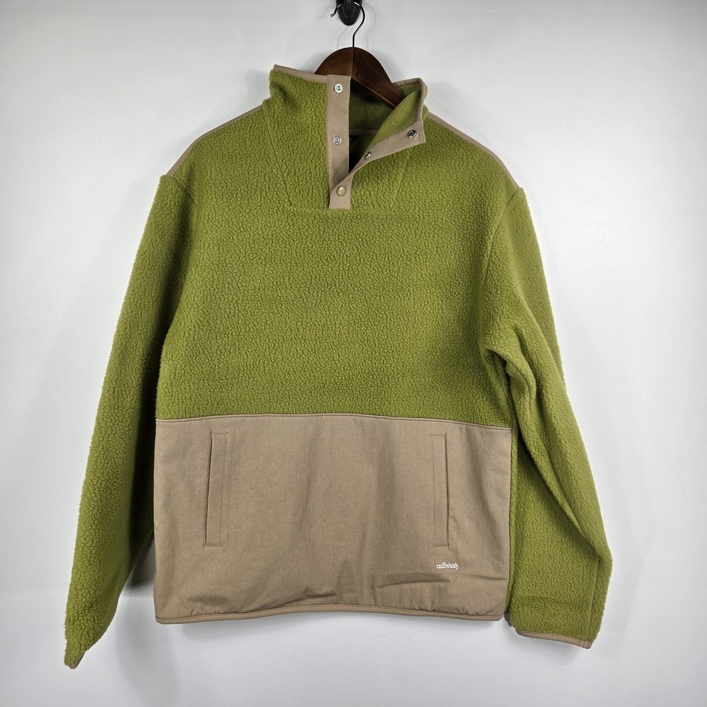 Allbirds Men's Size Small Fluff Fleece Pullover 1/4 Snap Hazy Green & Beige NWT